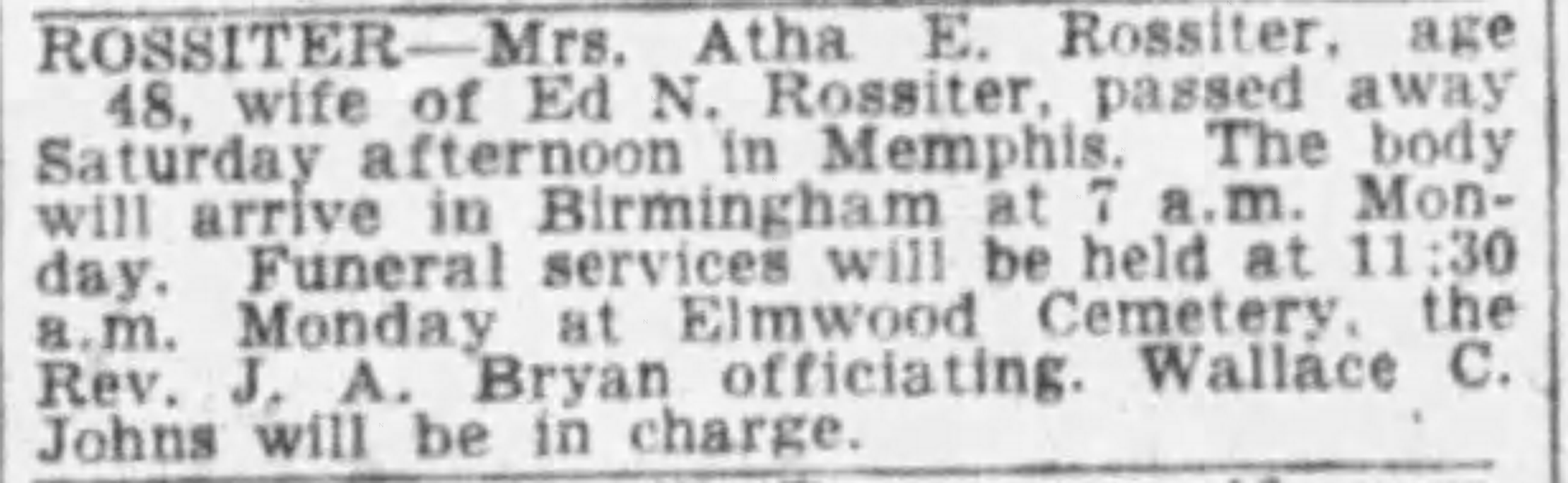 Atha E. Rossiter obituary